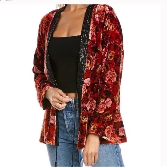 Johnny Was Red/ Black Billie Short Kimono Size Medium NWT - Picture 5 of 10